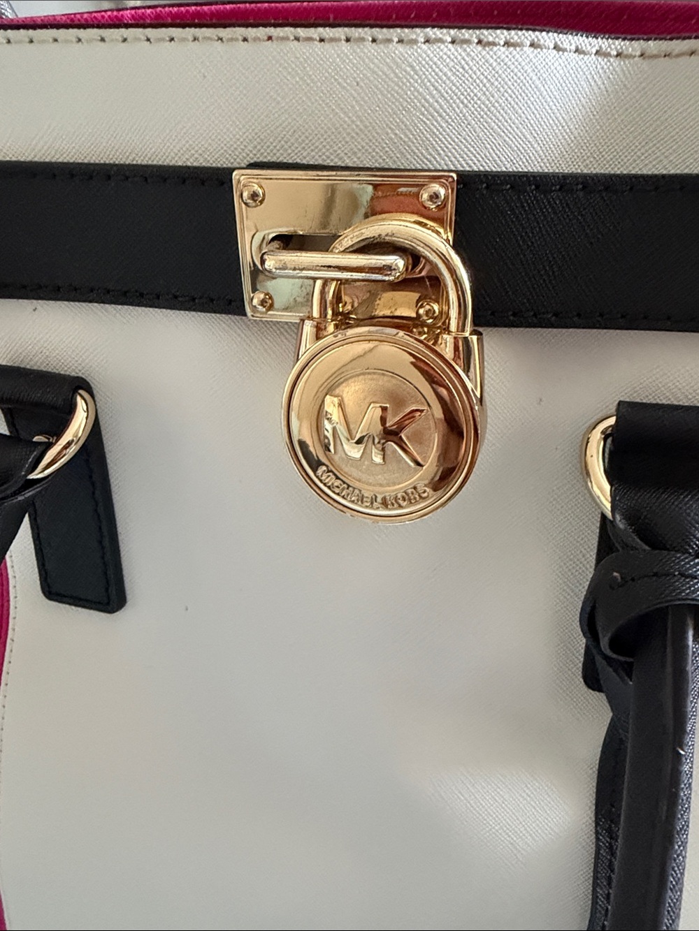 Michael Kors Hot Pink, Cream & Black Saffiano Leather Tote - Picture 2 of 11